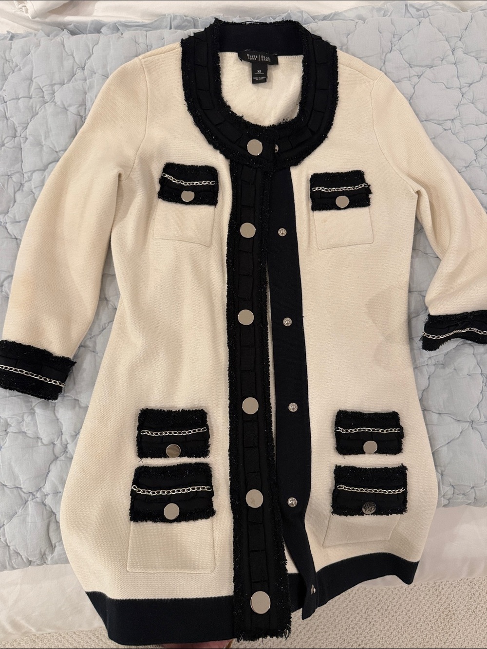 Cream and Black Knit Coat with chain detailing